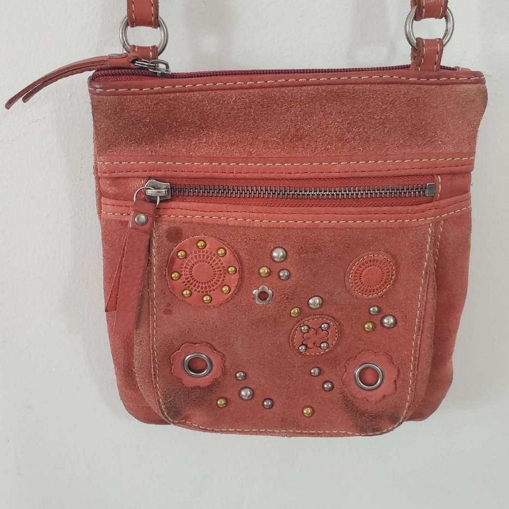 Fossil Mini Crossbody Bag Red Suede Women's Bag - Picture 2 of 9